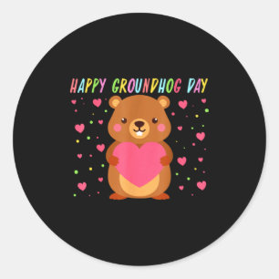 Happy Groundhog Day Groundhog Day Cute Woohuck F Classic Round Sticker