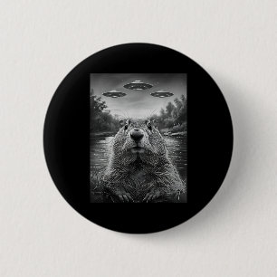 Happy Groundhog Day Groundhog Selfie With Ufos Fun 2 Inch Round Button