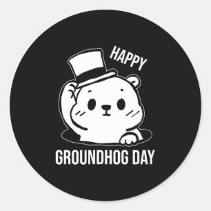 Happy Groundhog Day Line Art Classic Round Sticker
