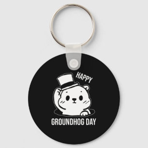 Happy Groundhog Day Line Art Keychain