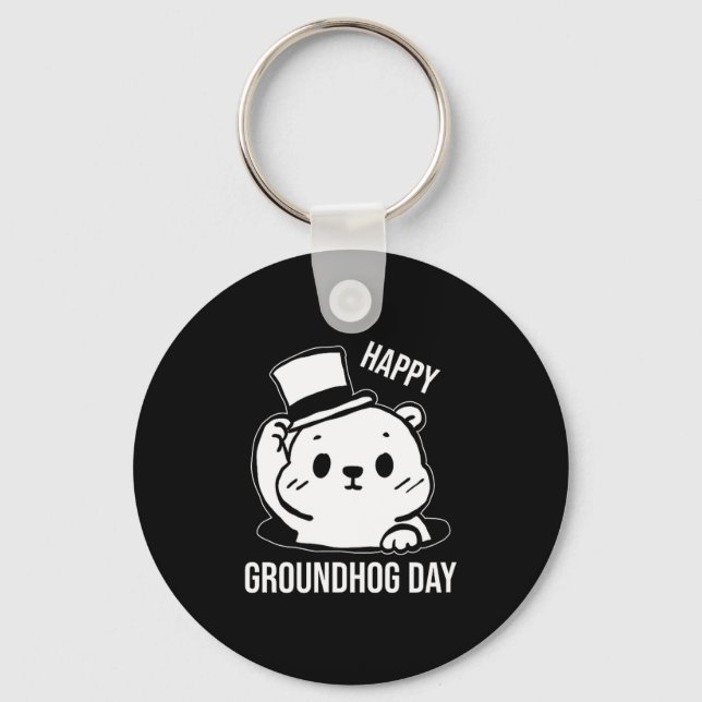 Happy Groundhog Day Line Art  Keychain (Front)