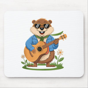 Happy Groundhog Day Playing Guitar Funny Animal Lo Mouse Pad