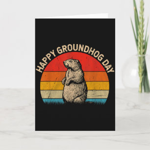 Happy Groundhog Day Retro Sunset Funny Animal Love Card