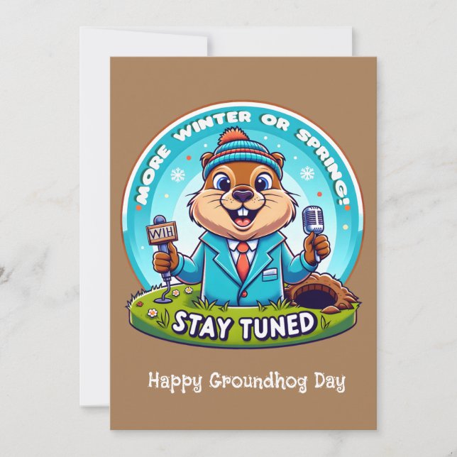 Happy Groundhog Day : Spring Or Winter News Report Holiday Card (Front)