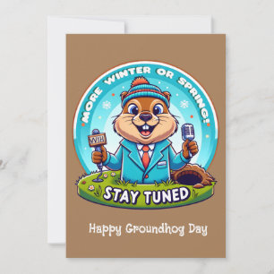 Happy Groundhog Day : Spring Or Winter News Report Holiday Card