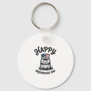 Happy Groundhog Day Vintage Engraving Shirt Design Keychain