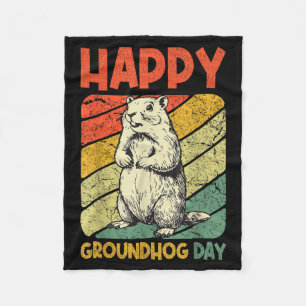 Happy Groundhog Day Vintage Funny Woodchuck Cute G Fleece Blanket