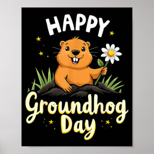 Happy Groundhog Day With Flower _1 Poster
