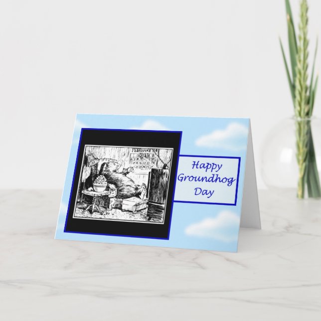 Happy Groundhog Day with groundhog watching tv Card (Front)