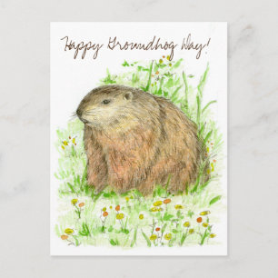 Happy Groundhog Day Woodchuck Animal Art Postcard