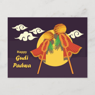 Happy Gudi Padwa, raising gudi Invitation Postcard