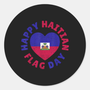 Happy Haitian Flag Day Cool Haiti Flag Heart Women Classic Round Sticker