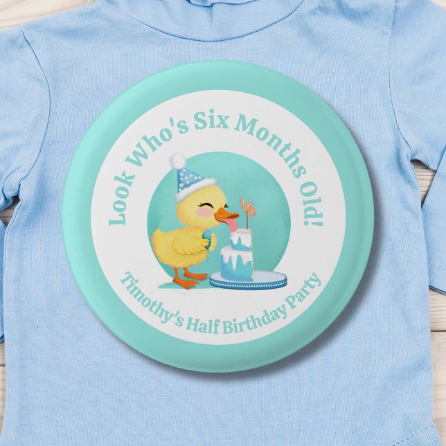 Happy Half Birthday Baby Duck with Cake Party 1 Inch Round Button (Creator Uploaded)