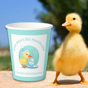 Happy Half Birthday Baby Duck with Cake Party Paper Cups