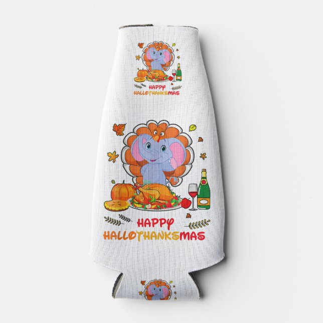 Happy Hallo Elephant Drinking Wine Thank You Gift  Bottle Cooler (Front)