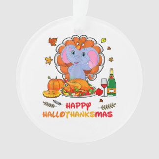 Happy Hallo Elephant Drinking Wine Thank You Gift  Ornament