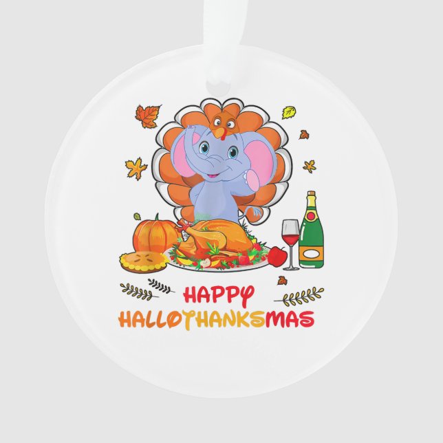 Happy Hallo Elephant Drinking Wine Thank You Gift  Ornament (Front)