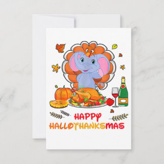 Happy Hallo Elephant Drinking Wine Thank You Gift RSVP Card