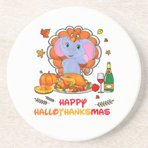 Happy Hallo Thanks Mas Elephant Thanksgiving Gift Coaster