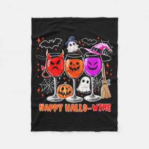 Happy Hallo-wine Funny Halloween Gl Wine Drinking  Fleece Blanket
