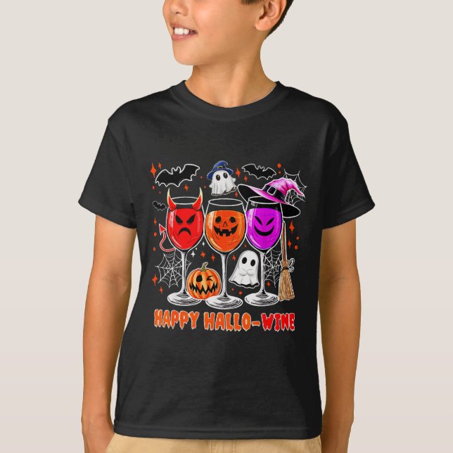 Happy Hallo-wine Funny Halloween Gl Wine Drinking  T-Shirt (Front)