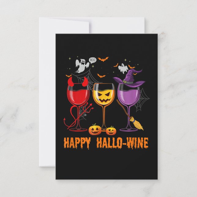 happy hallo-wine funny halloween glass wine drink thank you card (Front)