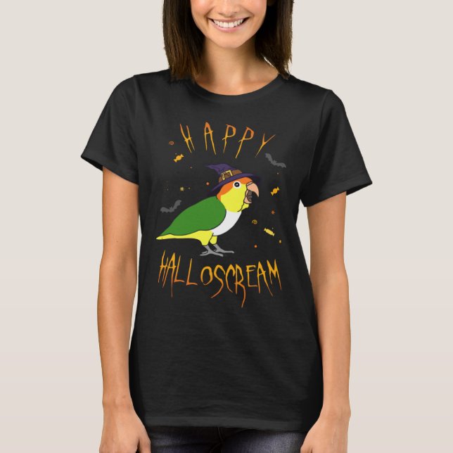 Happy Halloscream White Bellied Caique Witch Hat B T-Shirt (Front)