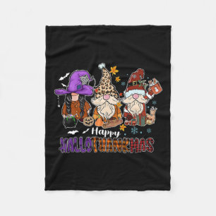 Happy Hallothankmas Gnomeis Halloween Thanksgiving Fleece Blanket