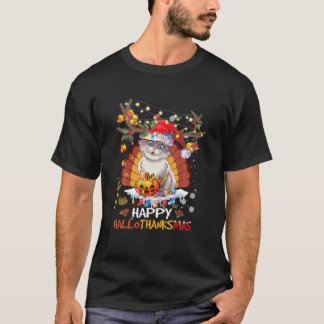 Happy Hallothanksmas 2021Cute Cat Halloween Merry T-Shirt