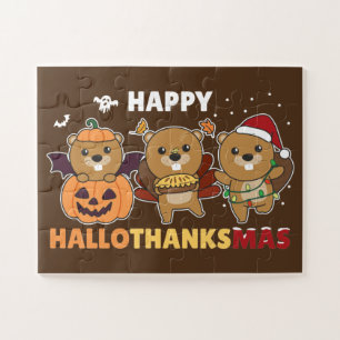 Happy Hallothanksmas Beaver Christmas Beaver Jigsa Jigsaw Puzzle