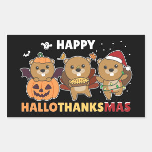 Happy Hallothanksmas Beaver Christmas Beaver Squar Sticker