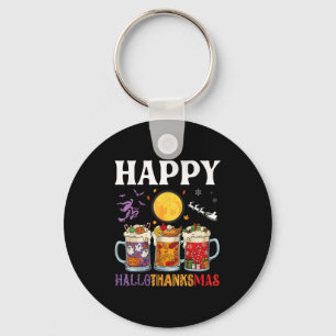 Happy Hallothanksmas Beer Drinker Halloween To Xma Keychain