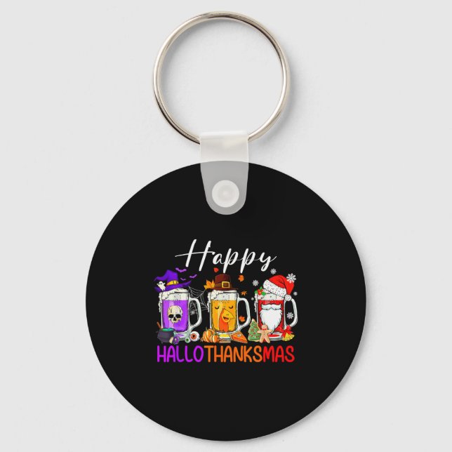 Happy Hallothanksmas Beer Halloween Thanksgiving C Keychain (Front)