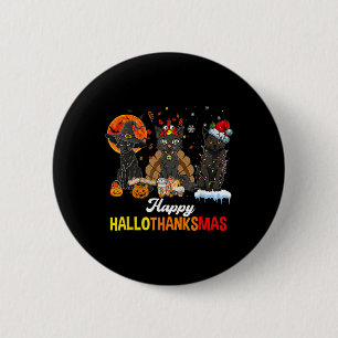 Happy Hallothanksmas Black Cat Halloween Thanksgiv 2 Inch Round Button