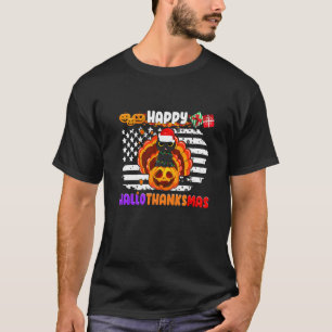 Happy Hallothanksmas Black Cat Santa Pumpkin Turk T-Shirt