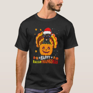 Happy Hallothanksmas Black Cat Santa Pumpkin Turk T-Shirt