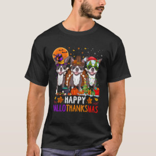 Happy Hallothanksmas Boston Terrier Dog Halloween  T-Shirt