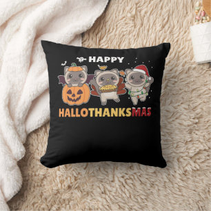 Happy Hallothanksmas Cat Christmas Elephant Throw Pillow