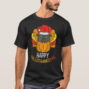 Happy Hallothanksmas Cat Turkey Cat Thanksgiving C T-Shirt