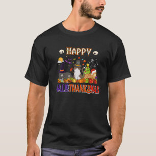 Happy Hallothanksmas Cat Witch Santa Hat Pumpkin C T-Shirt