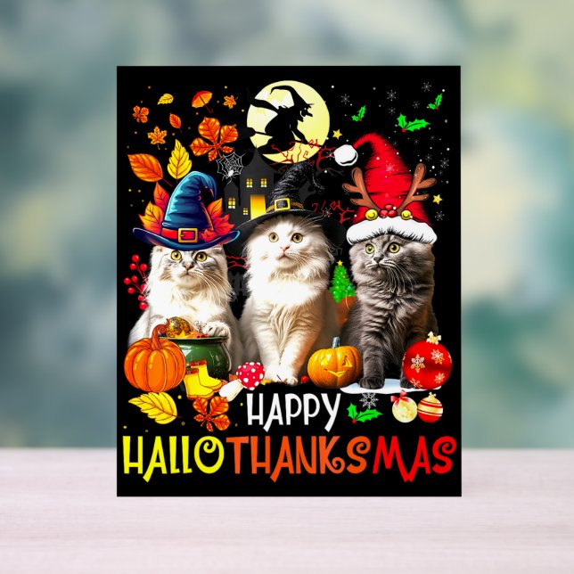  Happy HalloThanksMas Cats Acrylic Sign (Neutral)