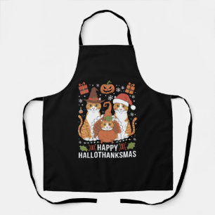 Happy Hallothanksmas Cats Halloween Christmas Apron