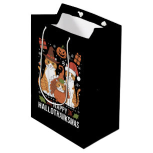 Happy Hallothanksmas Cats Halloween Christmas Medium Gift Bag