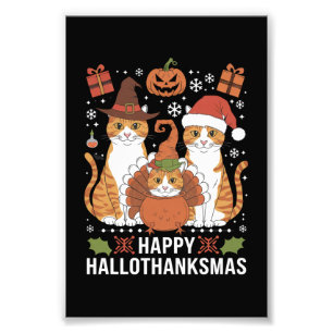 Happy Hallothanksmas Cats Halloween Christmas  Photo Print