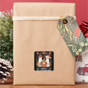 Happy Hallothanksmas Cats Halloween Christmas Square Sticker