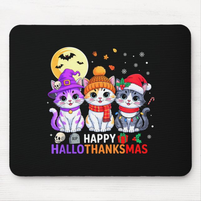 Happy Hallothanksmas Cats Halloween Thanksgiving C Mouse Pad (Front)