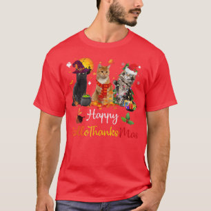 Happy Hallothanksmas Cats Lover Halloween Merry Ch T-Shirt