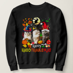 Happy HalloThanksMas Cats Sweatshirt