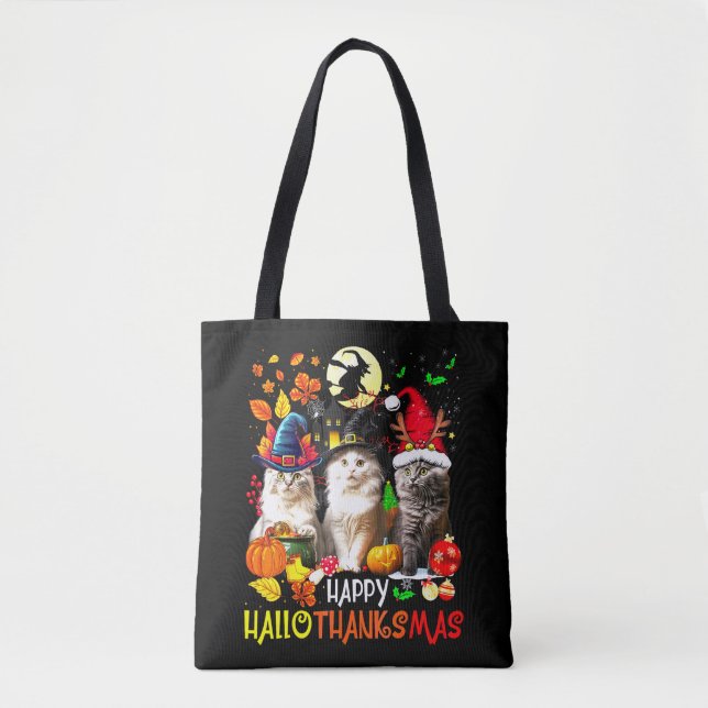  Happy HalloThanksMas Cats Tote Bag (Front)