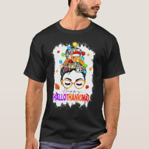 Happy HalloThanksMas Christmas Thanksgiving Girl M T-Shirt